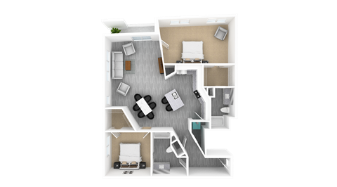 Floor plan for 2 beds, 2 baths, 1507 sqft
